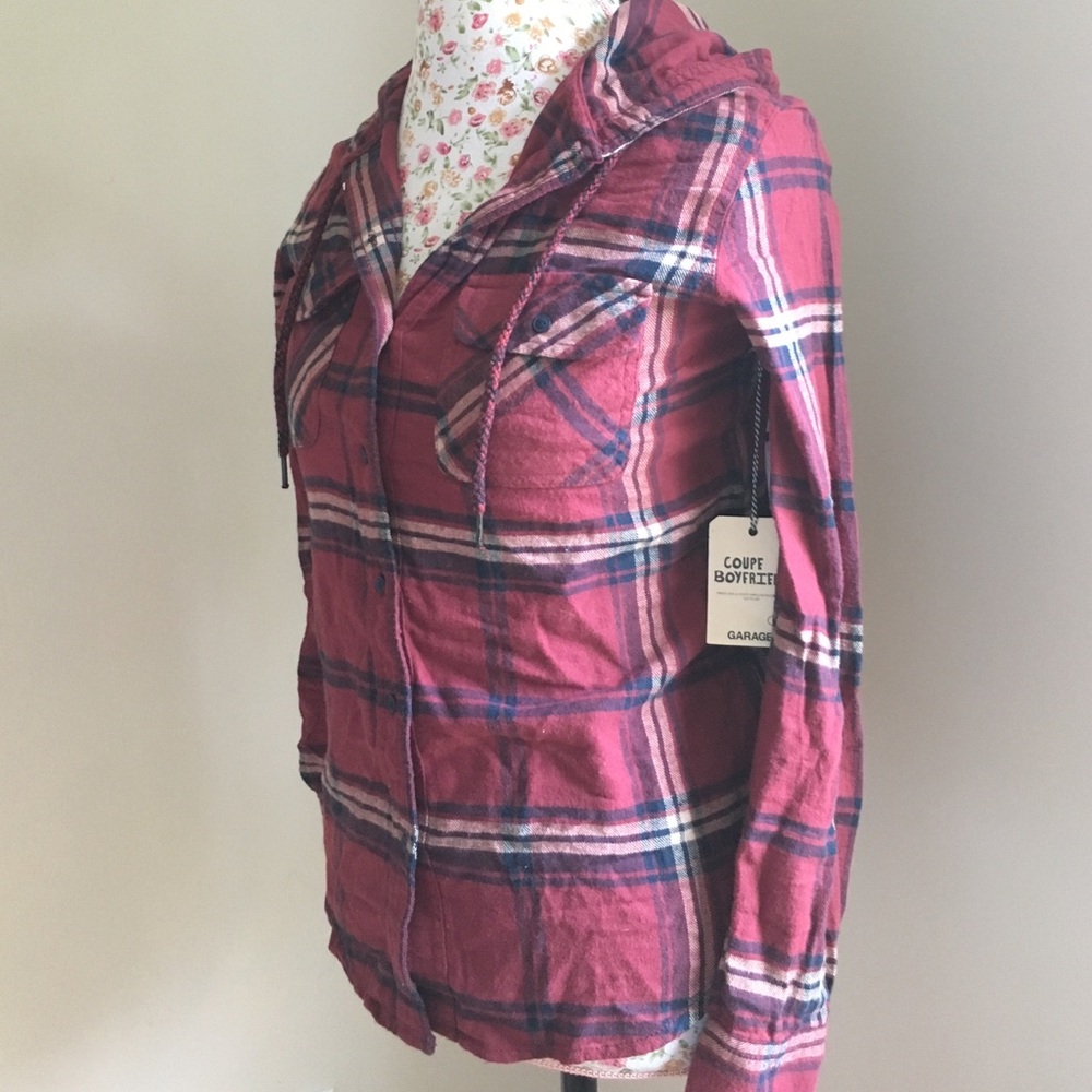 Garage Plaid Shirt w/ Hood - XS NEW - Picture 2 of 4